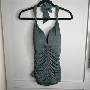 Athleta Women's Size S Teal Green Aqualuxe Ruched HALTER TANKINI SWIM TOP